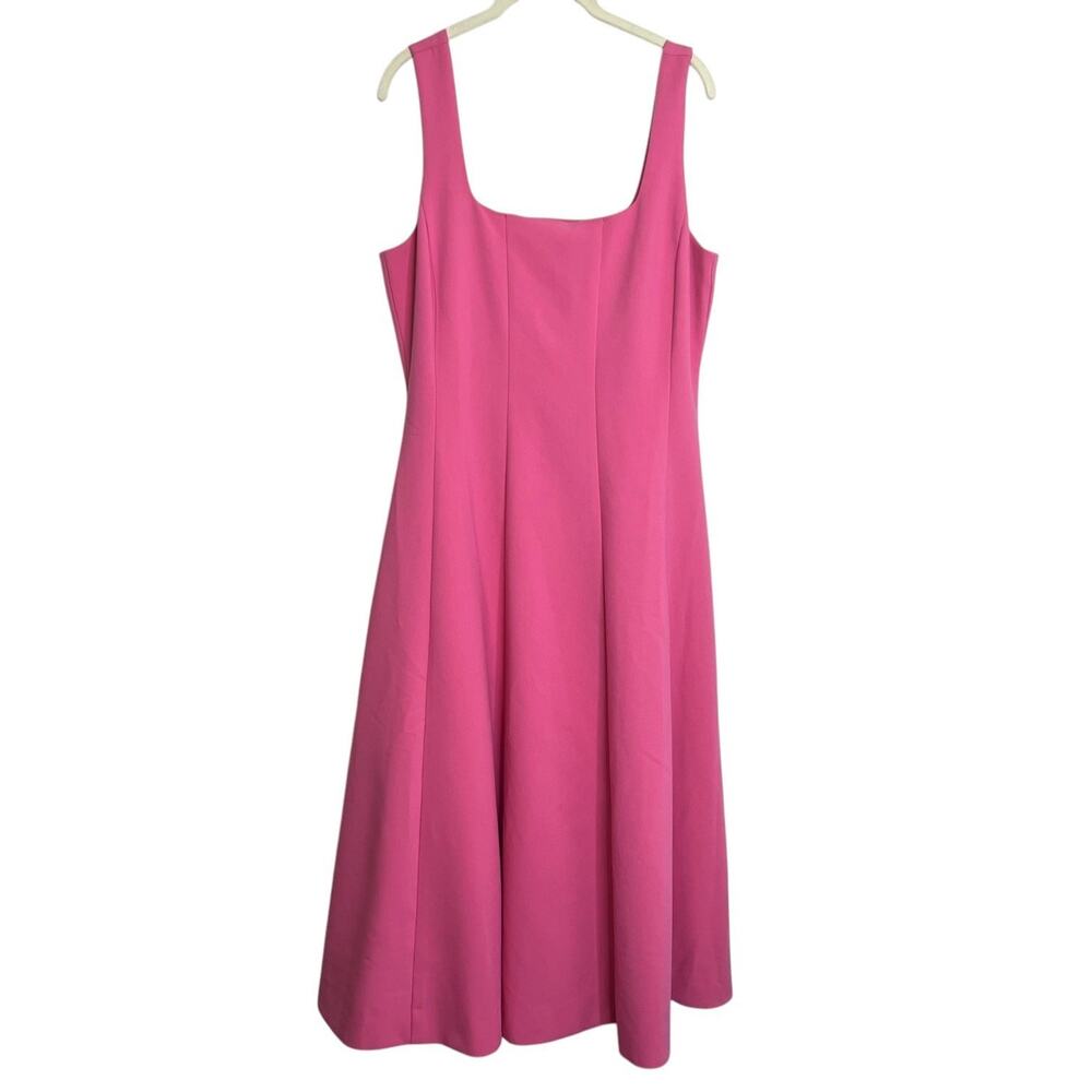 Ann Taylor Fit Flare Midi Dress Size 10 Pink Square Neck Sleeveless